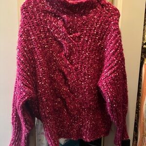 Maeve by Anthropologie Magenta Pink Cable Knit Pullover Sweater Oversized NWOT